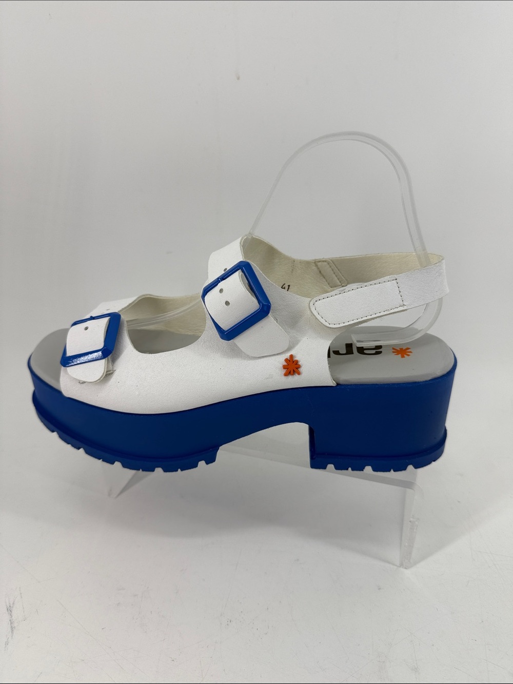 THE ART Women's White and Blue Platform Sandal with Buckles